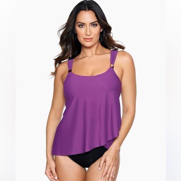Miraclesuit Razzle Dazzle Tankini Top Pink Underwire swimwear New 16 orchid - Picture 1 of 10